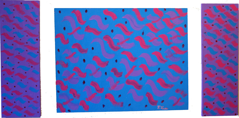 Pleiadian Script #1: Red & Purple on Blue with Panels by Valerie Lee