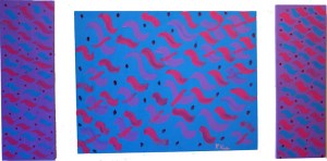 Pleiadian Script #1: Red & Purple on Blue with Panels by Valerie Lee