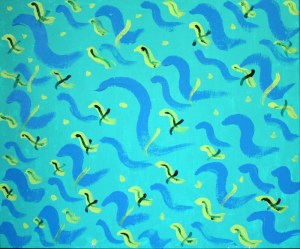 Pleiadian Script #3: Yellow, Blue and Black on Green by Valerie Lee