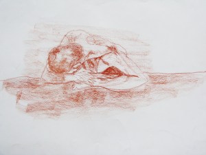 Thinker at Rest Conte 18 x 24