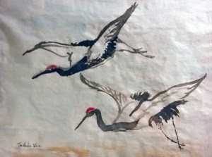 Twin Cranes Alight 8-1/2"×11" by Valerie Lee