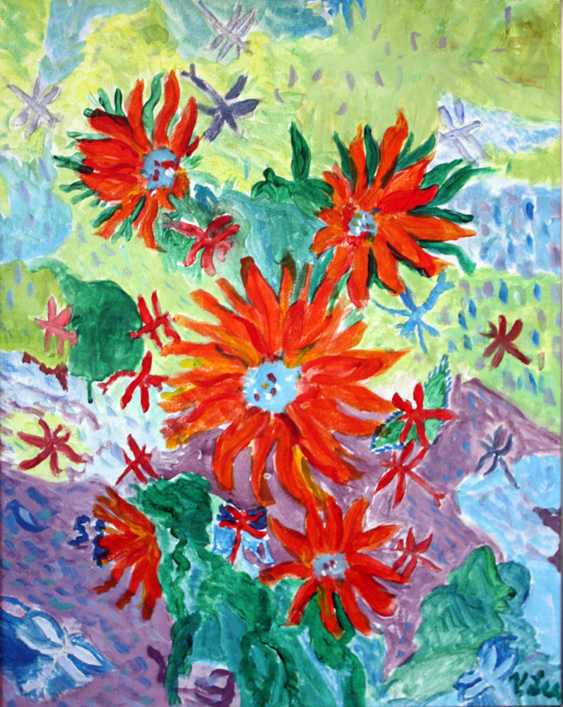 Val's Van Gogh Orange Flowers by Valerie Lee