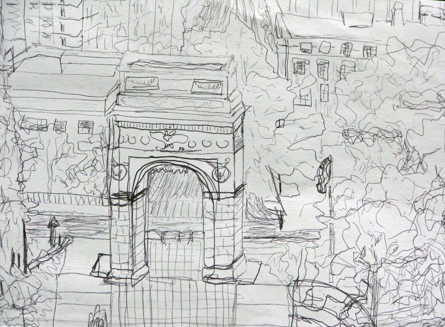 Washington Square NYC Fall Drawing Pen 11 x 14