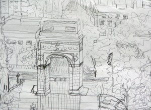 Washington Square NYC Fall Drawing Pen 11 x 14